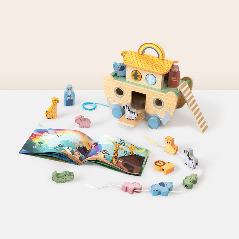 Wooden Noah's Ark Play Set with animal pairs