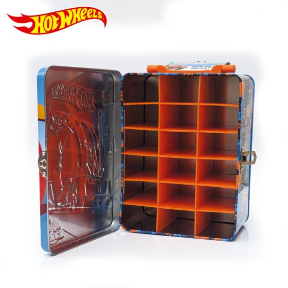 Hot Wheels Car Storage Case Blue Tin Box
