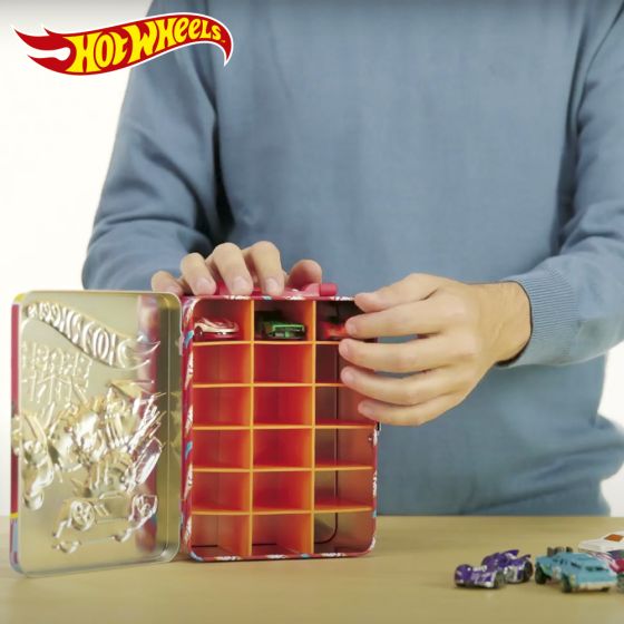 Hot Wheels Car Storage Case Blue Tin Box
