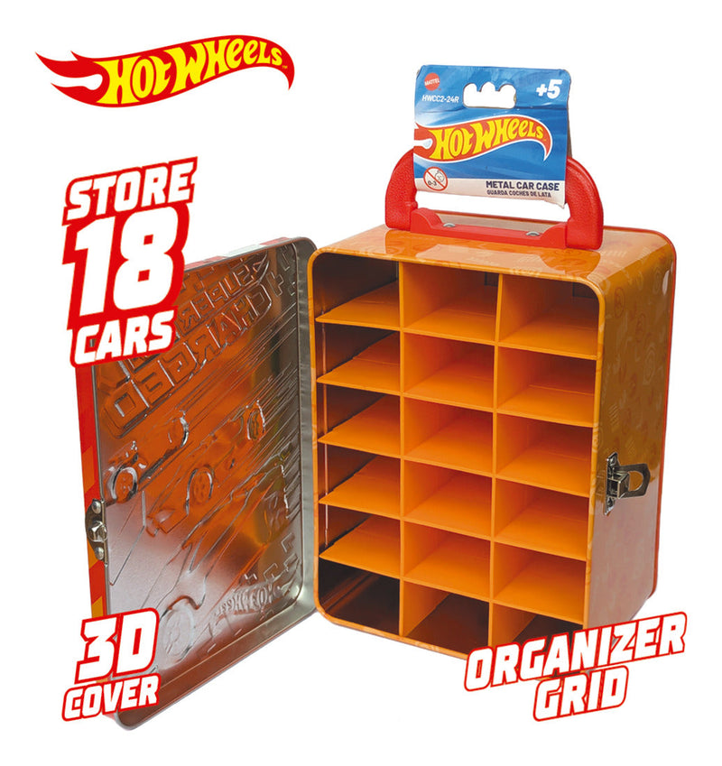 Hot Wheels Tin Car Storage Case - Red, in display