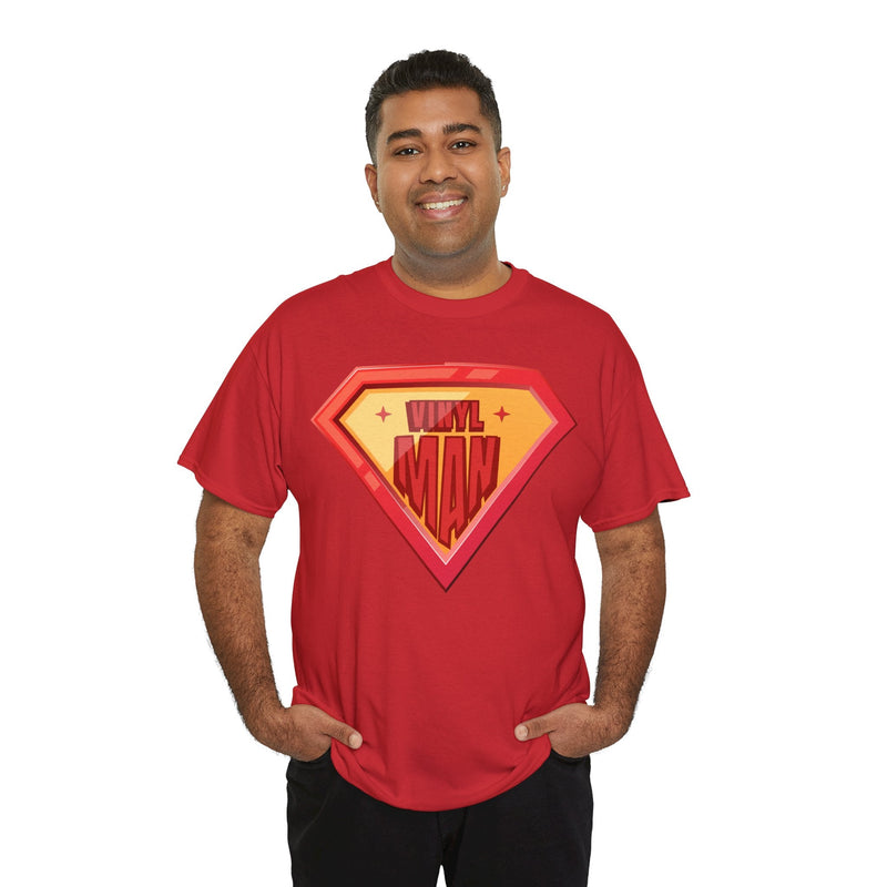 'Vinyl Man' Men's Superhero T-Shirt, rear view
