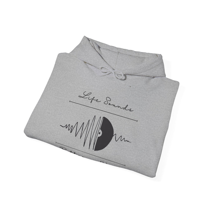 'Life Sounds Better on Vinyl' Men's Hoodie, close-up detail