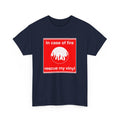 'In Case of Fire, Save My Vinyl' T-Shirt, side angle