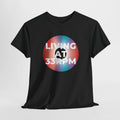 'Living at 33rpm' Men's Vinyl T-Shirt, side angle