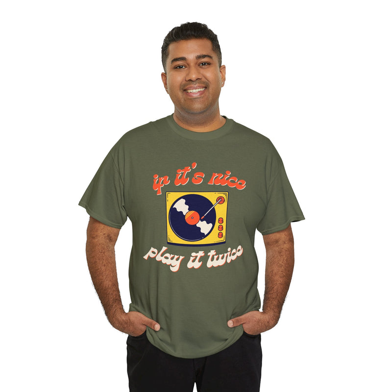 'If It’s Nice, Play It Twice' Vinyl T-Shirt, side angle
