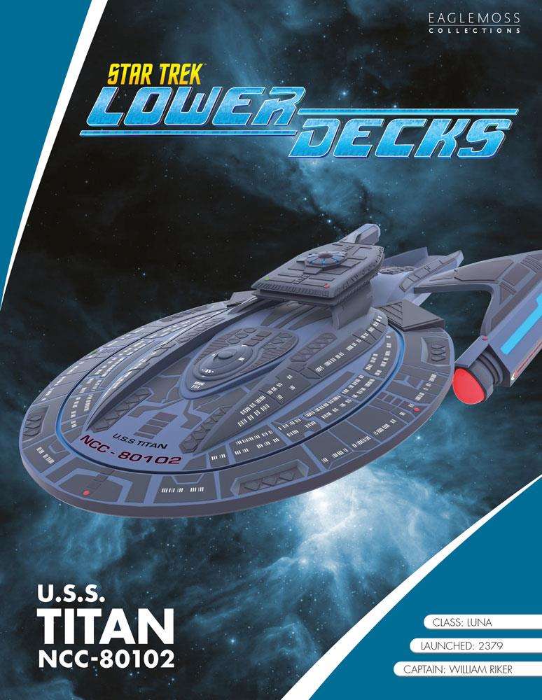 U.S.S. Titan NCC-80102 (Luna-class) Model Diecast Ship Lower Decks (Eaglemoss / Star Trek), in display