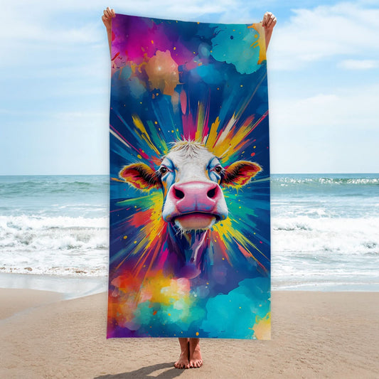 Colourful Cow Painting - Beach Towel collectible from https://britishmade.gifts/
