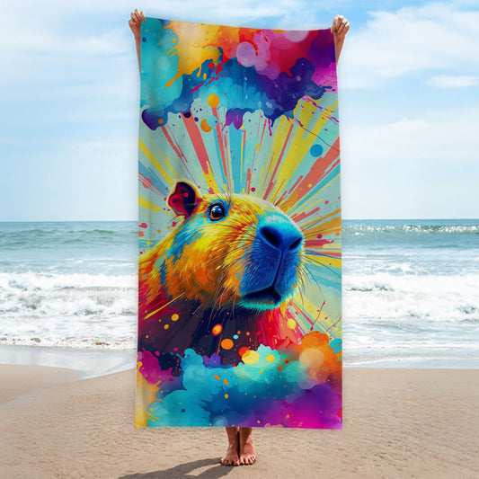 Colourful Capybara Painting - Beach Towel collectible from https://britishmade.gifts/