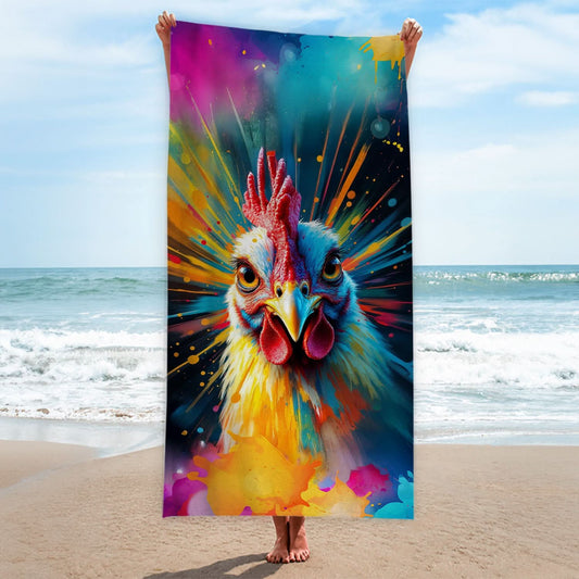 Colourful Chicken Painting - Beach Towel collectible from https://britishmade.gifts/