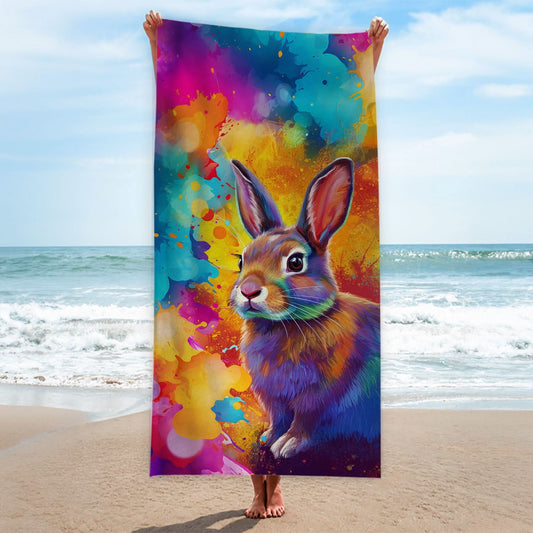Colourful Rabbit Painting - Beach Towel collectible from https://britishmade.gifts/