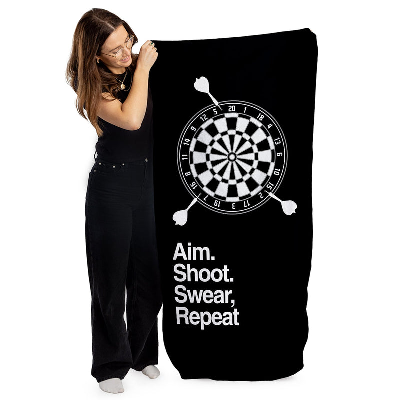 Aim. Shoot. Swear, repeat - Darts Beach Towel - 150cm x 75cm collectible from https://britishmade.gifts/