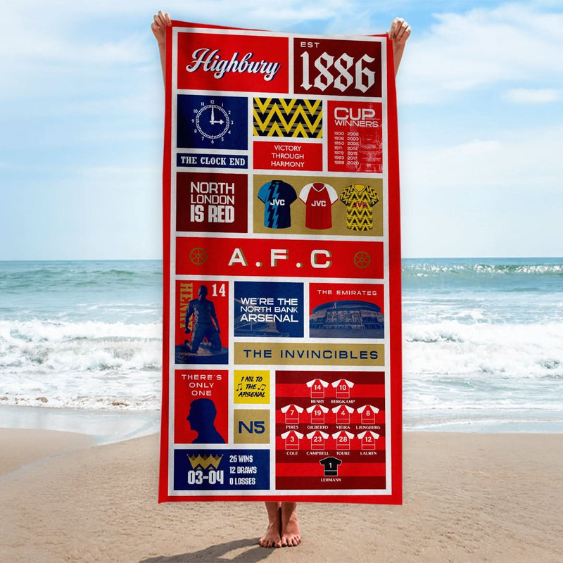 The Gooners History - Beach Towel - 150cm x 75cm collectible from https://britishmade.gifts/