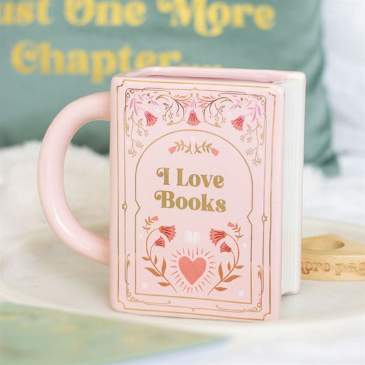 I Love Books Pink Book Shaped Mug, alternate view