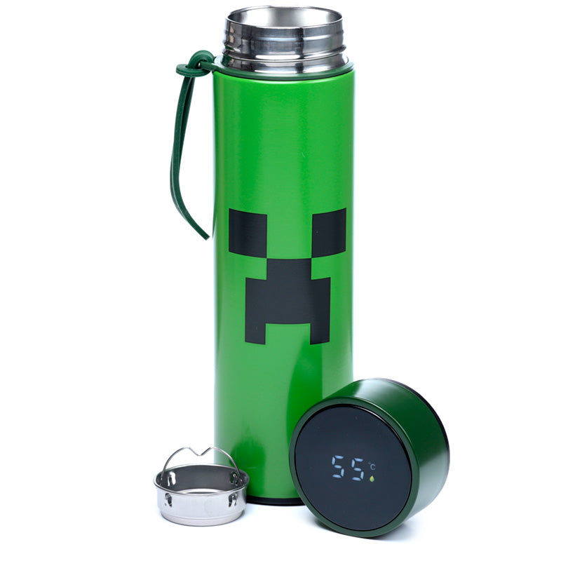Minecraft Creeper Stainless Steel Insulated Drinks Bottle 450ml With Digital Thermometer