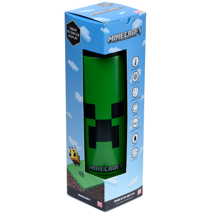 Minecraft Creeper Stainless Steel Insulated Drinks Bottle 450ml With Digital Thermometer