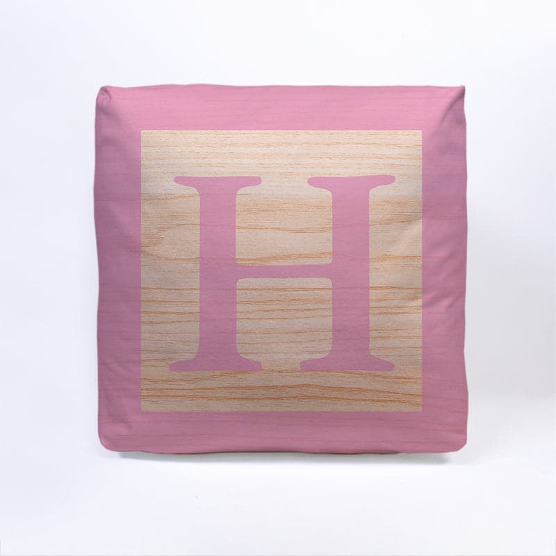 Pink Initial Baby Block Cube Cushion - 10, size reference