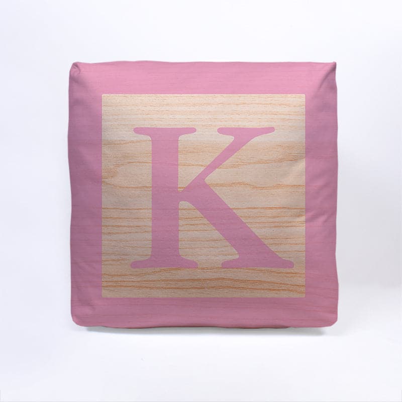 Pink Initial Baby Block Cube Cushion - 10, showing reverse