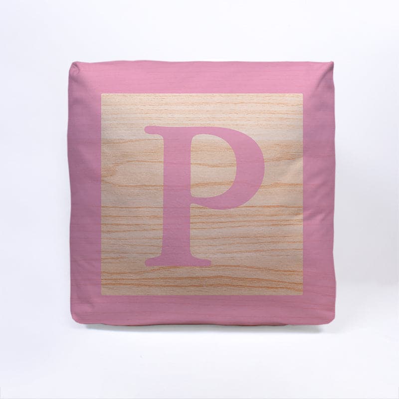 Pink Initial Baby Block Cube Cushion - 10, packaging shot