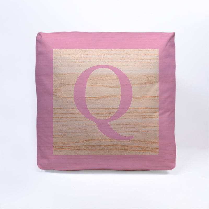 Pink Initial Baby Block Cube Cushion - 10, in display