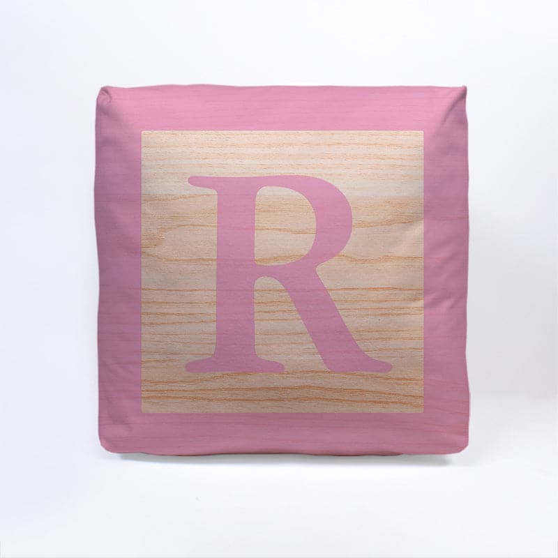 Pink Initial Baby Block Cube Cushion - 10, size reference