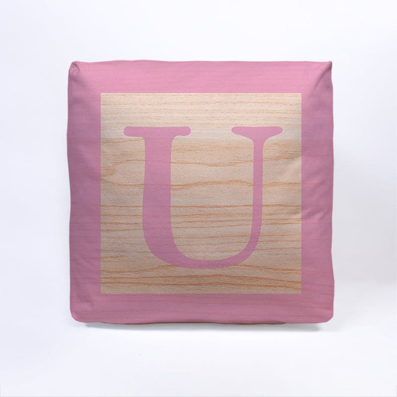 Pink Initial Baby Block Cube Cushion - 10, showing reverse