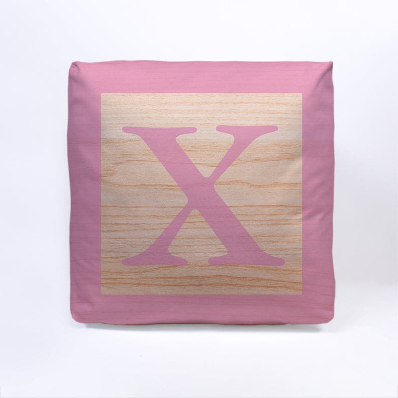 Pink Initial Baby Block Cube Cushion - 10, close-up detail