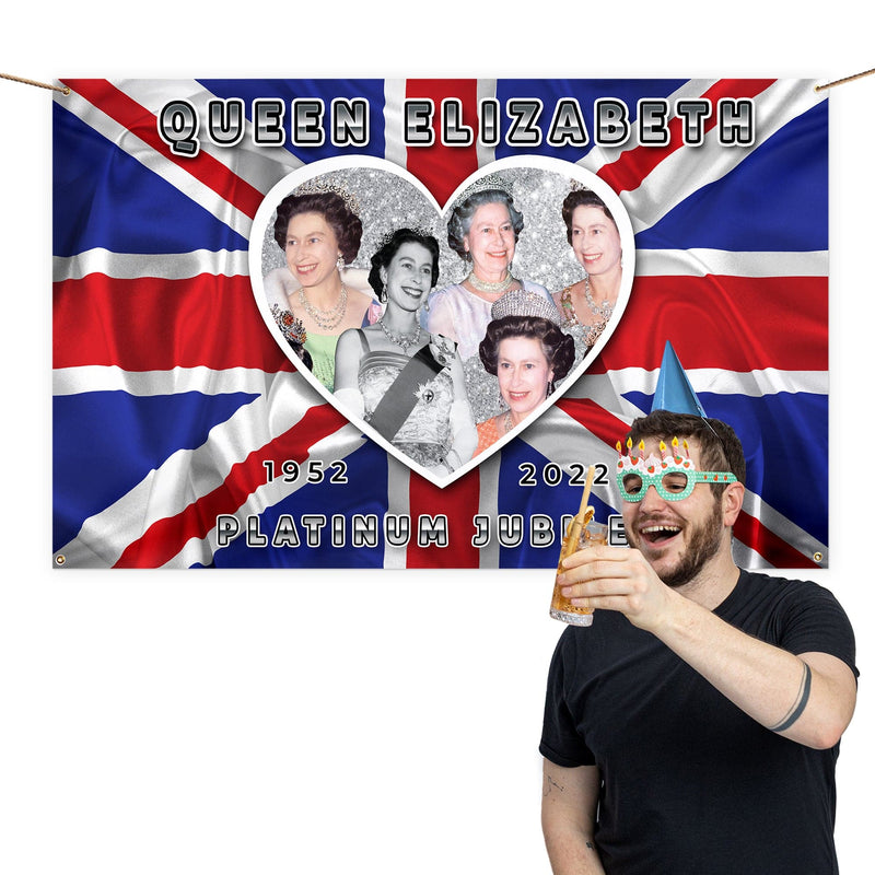 Platinum Jubilee - Queen Love Heart Flag - 5ft x 3ft Banner collectible from https://britishmade.gifts/
