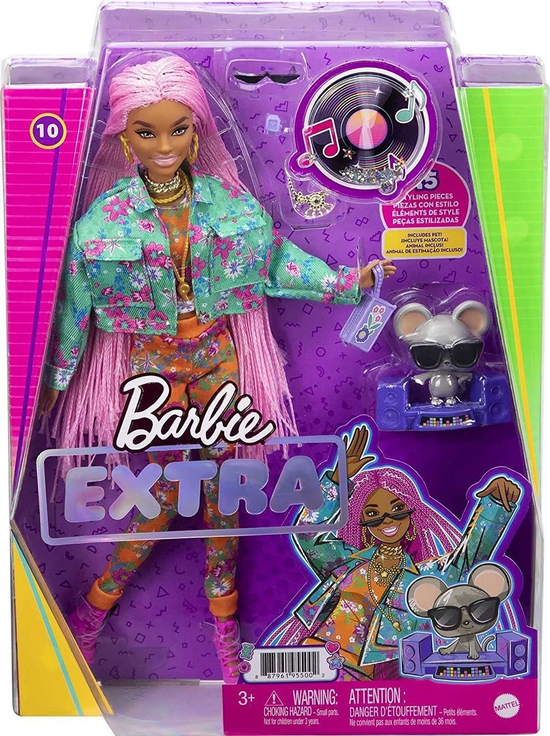 Barbie Extra Doll 10 in Floral-Print Jacket with Pink Braids - Infinity Collectables  - #tag1#