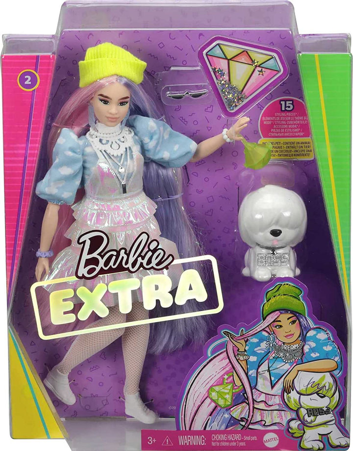 Barbie Extra Doll in Shimmery Look with Pet Puppy - Infinity Collectables  - #tag1#