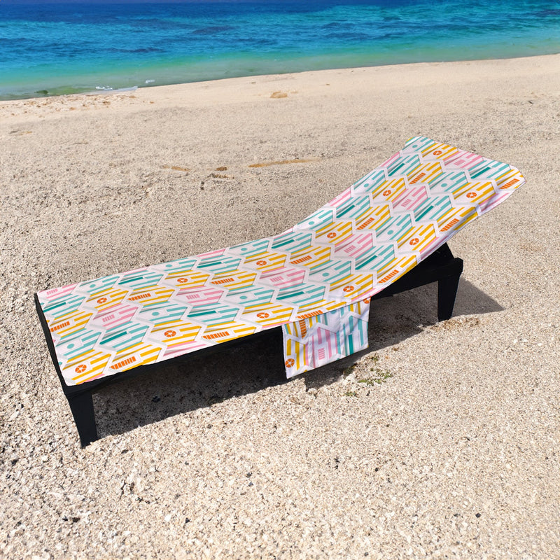 Beach Huts - Full Length Sun Lounger Towel with Pockets collectible from https://britishmade.gifts/