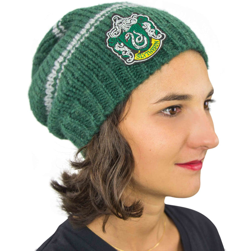 Harry Potter Slytherin Slouchy Beanie, close-up detail