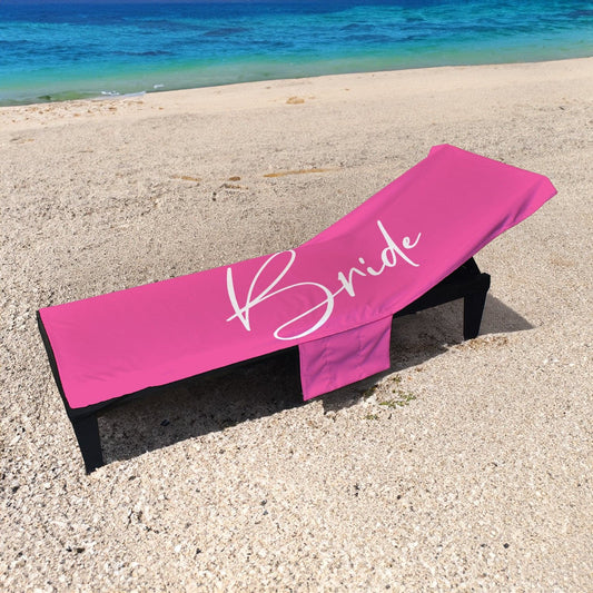 Bride - Pink - Full Length Sun Lounger Towel with Pockets collectible from https://britishmade.gifts/