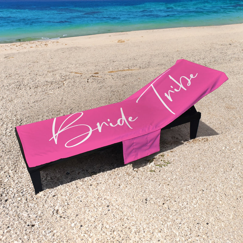 Bride Tribe - Pink - Full Length Sun Lounger Towel with Pockets collectible from https://britishmade.gifts/