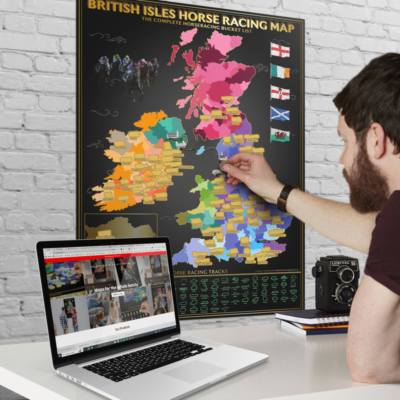 British Isles Horse Racing Map, side angle
