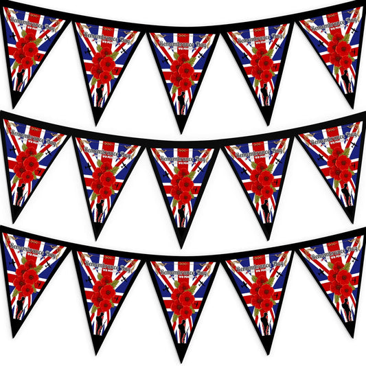 Remembrance Day - Gold Flag Edge - 3m Fabric Bunting With 15 Individual Triangles collectible from https://britishmade.gifts/