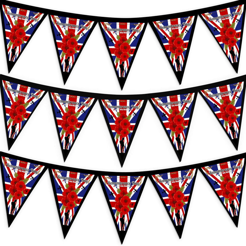 Remembrance Day - Gold Flag Edge - 3m Fabric Bunting With 15 Individual Triangles collectible from https://britishmade.gifts/