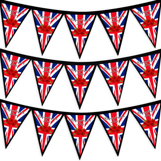 Remembrance Day - Poppy Flag - 3m Fabric Bunting With 15 Individual Triangles collectible from https://britishmade.gifts/