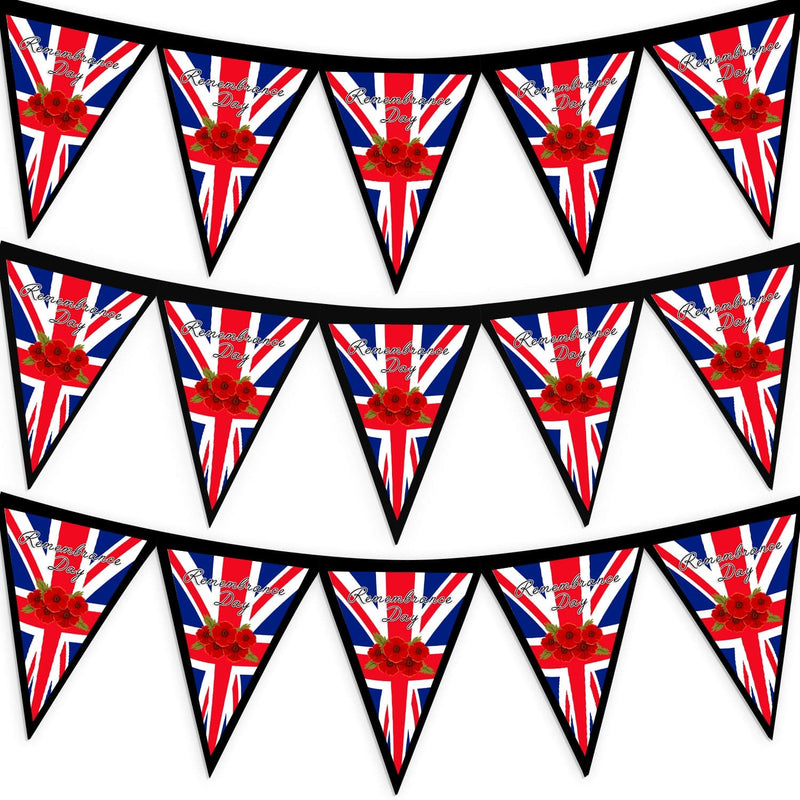 Remembrance Day - Poppy Flag - 3m Fabric Bunting With 15 Individual Triangles collectible from https://britishmade.gifts/