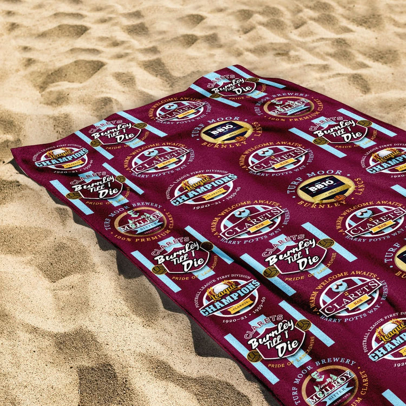 Burnley - Football Legends - Microfibre Beach Towel - 150cm x 75cm collectible from https://britishmade.gifts/