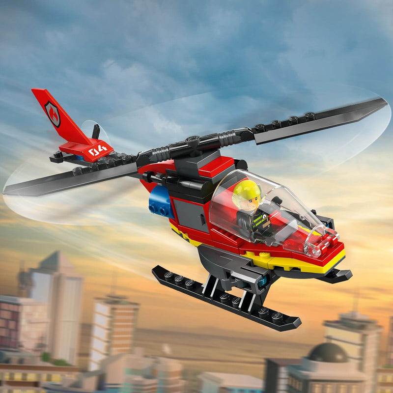 Lego City 60411 Fire Rescue Helicopter Toy Playset for Ages 5 and Up, close-up detail