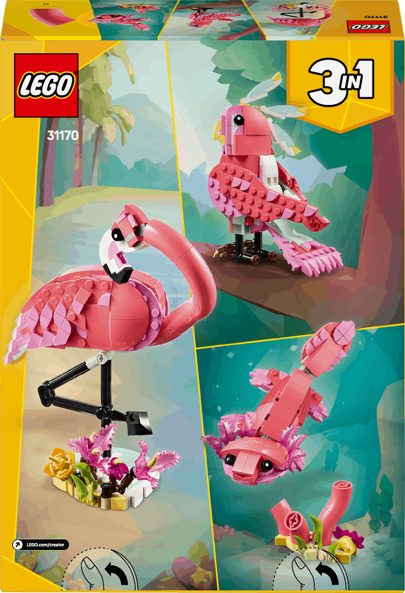Lego Creator 3 in 1 31170 Wild Animals: Pink Flamingo for Ages 8 & Up, close-up detail