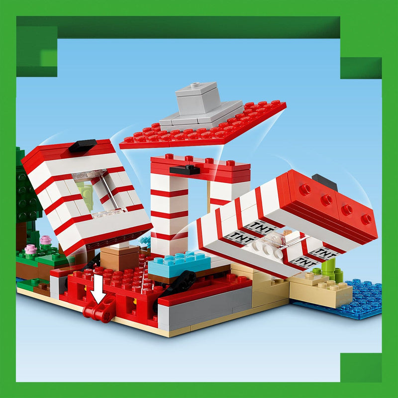 Lego Minecraft 21275 The TNT Jungle House Playset for Ages 8 and Up, in display