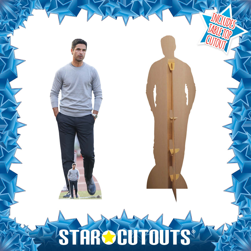 Mikel Arteta Height 176cm Lifesize Cardboard Cut Out With Mini, side angle