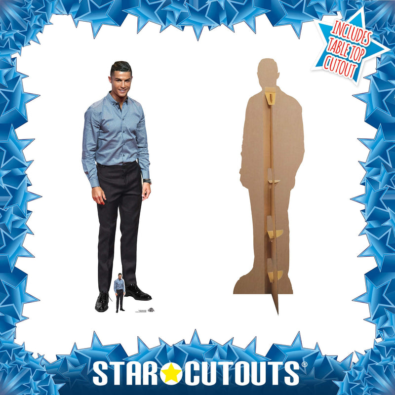 Cristiano Ronaldo Blue Shirt Height 188cm Lifesize Cardboard Cut Out With Mini, side angle