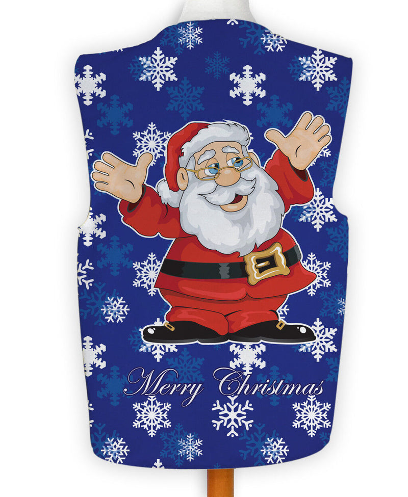 Cartoon Santa Blue - Novelty Costume Fancy Dress Waistcoat ( 4 sizes available ), close-up detail