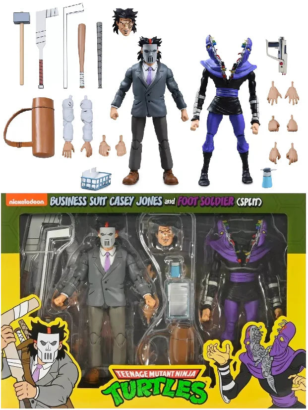 NECA Teenage Mutant Ninja Turtles Cartoon Business Suit Casey Jones and Split Foot Soldier 2-Pack 7" Action Figures