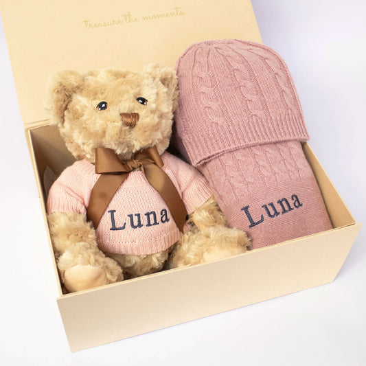 CASHMERE AND TEDDY GIFT SET - ROSEWOOD collectible from The Baby Gifting Company