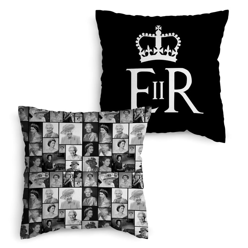 Queen - B&W Collage - 45cm Square Cushion collectible from https://britishmade.gifts/