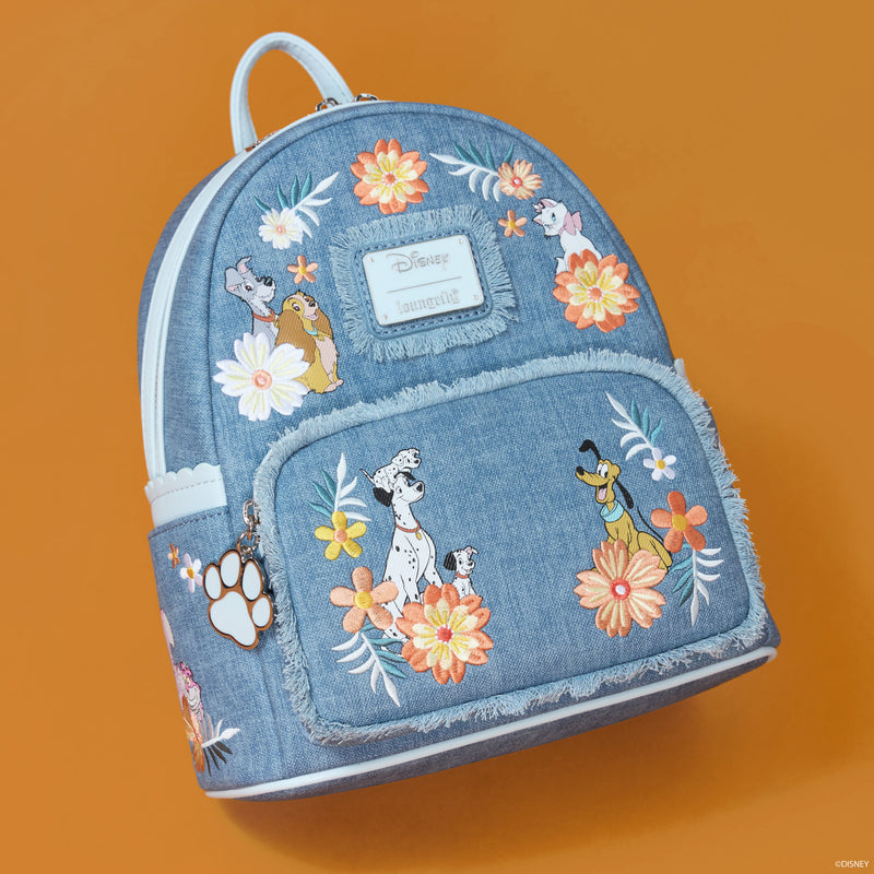 Loungefly - Disney Dogs & Cats Floral Fringe Mini Backpack side angle