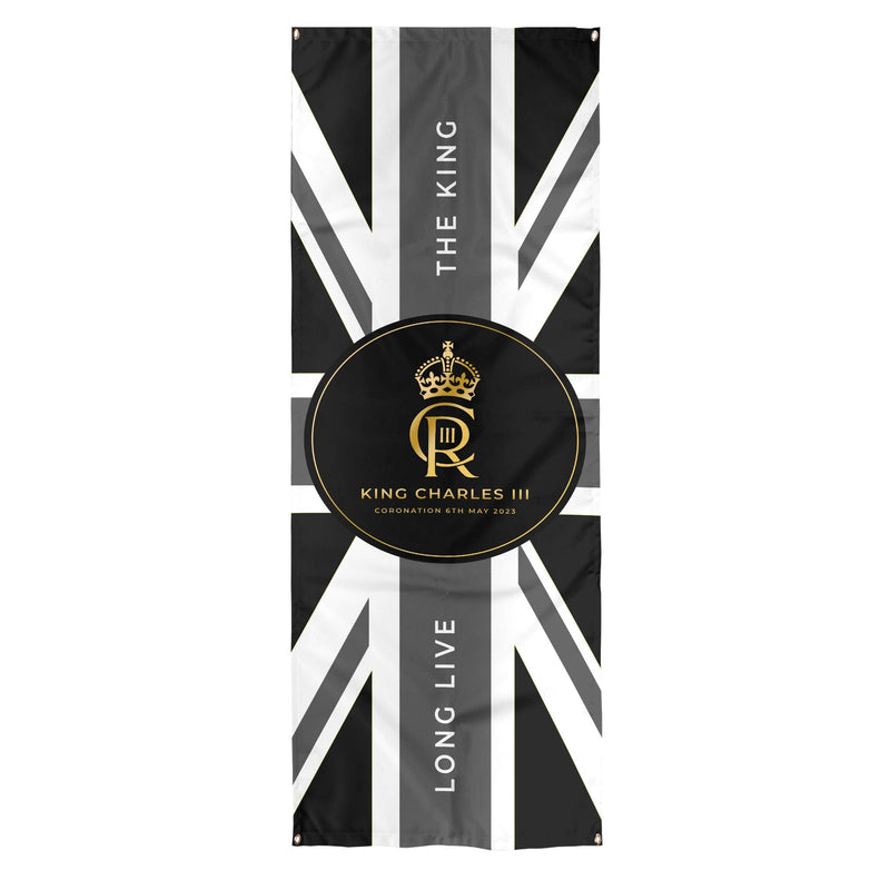King Charles Coronation - B&W Union Jack Flag - Door Banner collectible from https://britishmade.gifts/